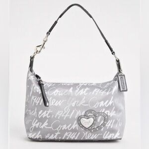 Coach Signature New York 1941 script Silver Metallic Lurex Hearts Purse F17472